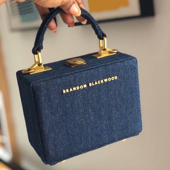 Brandon Blackwood Handbags - NEW Brandon Blackwood Mini Kendrick Trunk, Navy Denim Crossbody Bag